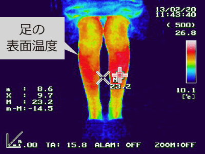 装着前の足の表面温度サーモ画像